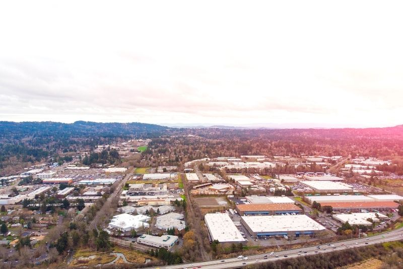 Aerial view of downtown Beaverton Oregon, living in portland vs beaverton oregon (1)