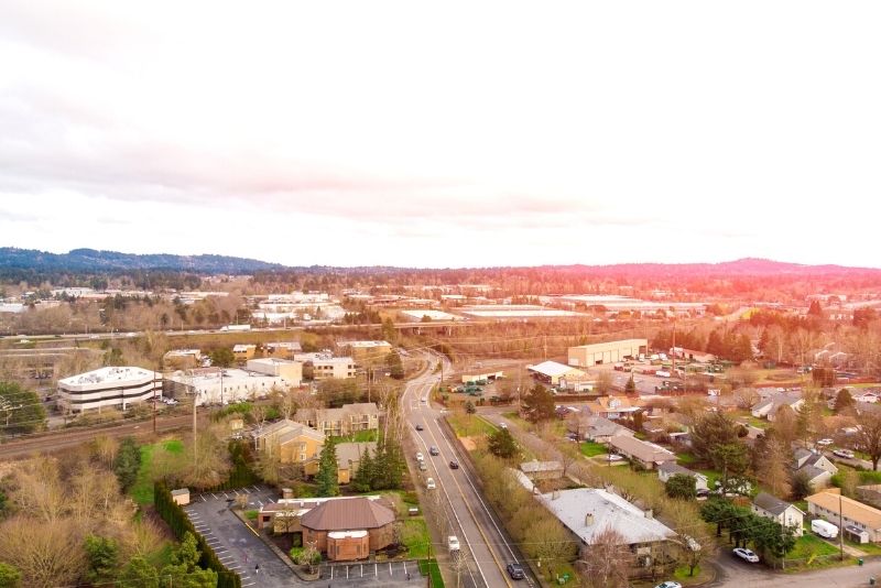 aerial view of Beaverton Oregon suburb, Best Suburbs in Portland Oregon pins (1)