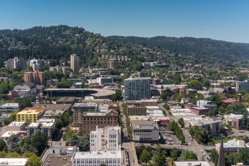 aerial view of an area of downtown Portland Oregon, Most Asked Questions about Moving to Portland Oregon