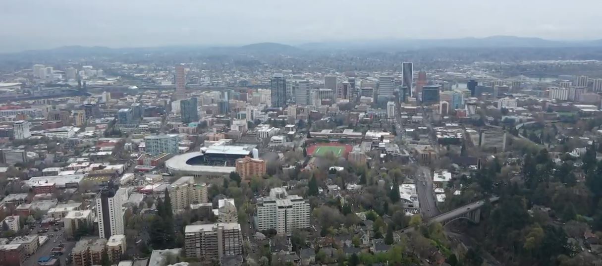 drone image above Portland Oregon, best neighborhoods for families in Portland