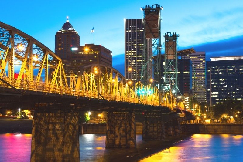 main Portland Oregon bridge to downtown PDX at night, How much does it cost to live in Portland Oregon